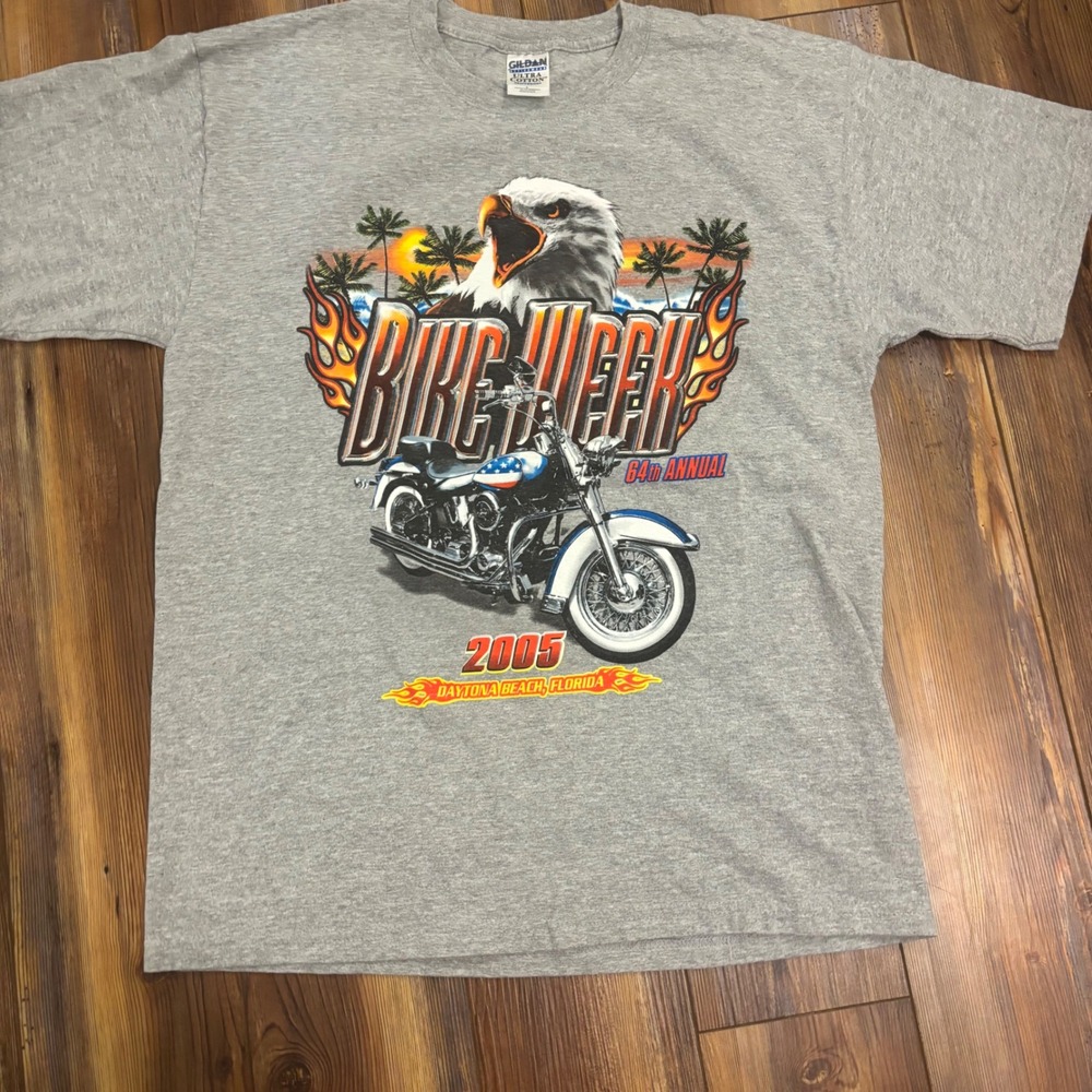 Vintage 2005 Daytona Beach Bike Week T Shirt Mens Large Gray Motorcycle Eagle L